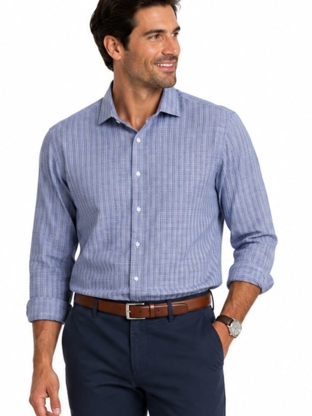 Nautica Men's 16.5 Wrinkle Free Buttoned Down Blue Plaid Casual Dress Shirt 16.5